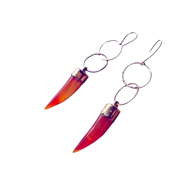 Beautiful Horn Shaped Carnelian Earrings - Picture 2 of 8